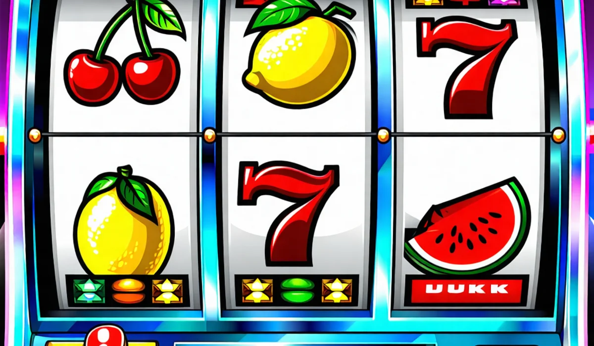 Ảnh minh họa các đặc điểm của slot cổ điển với 3 cuộn, biểu tượng trái cây và số 7 trên nền 888slot