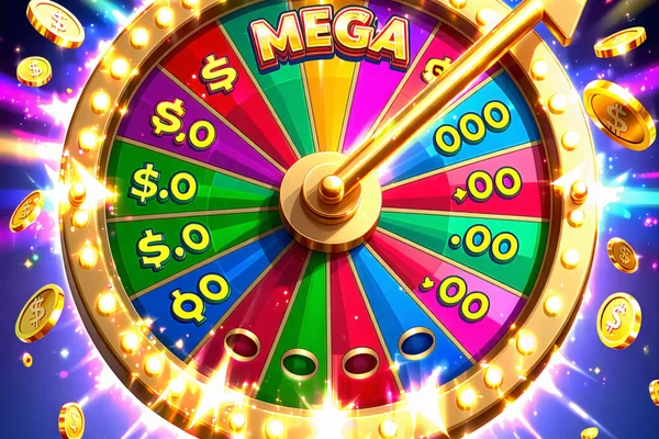 Hình ảnh một vòng quay jackpot lớn với đèn nhấp nháy và số tiền thưởng khổng lồ