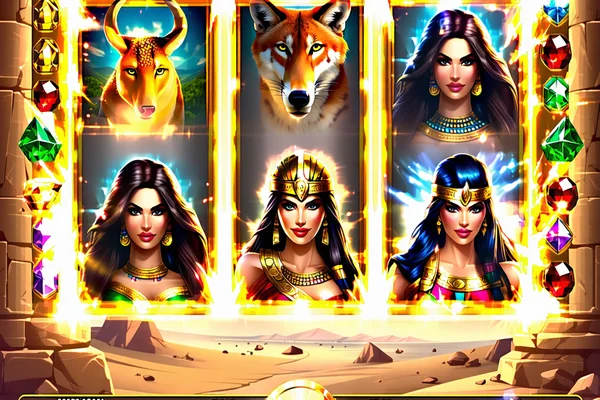 Hình ảnh màn hình slot video hiện đại với đồ họa 3D sống động và các nhân vật chủ đề phiêu lưu