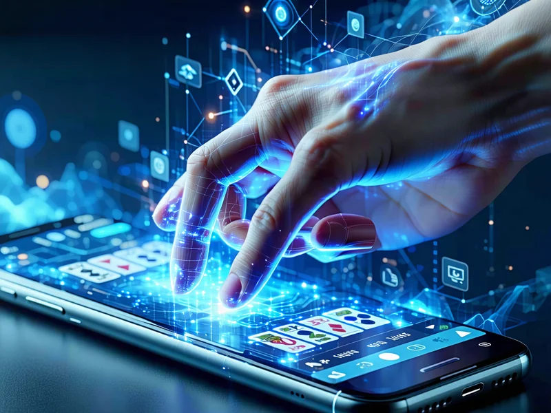 Biểu tượng công nghệ và dữ liệu trên nền tảng di động 888slot