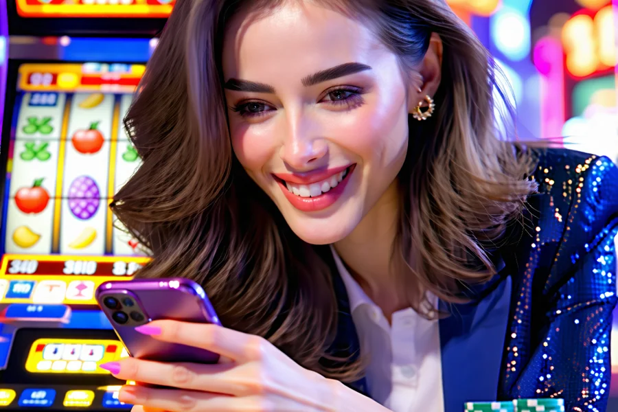 Người chơi đang tận hưởng trò slot cổ điển trên thiết bị di động với logo 888slot